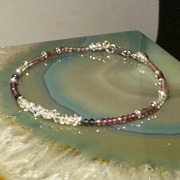 Herkimer Diamond, Tundura Sapphire set in Sterling Silver accent beads and clasp - Picture 3 of 7